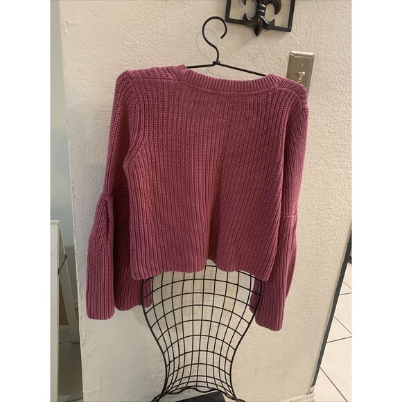 Free People Sweater Womens Size Medium Damsel Bell Sleeve Cropped Pink Oversized - Picture 11 of 16